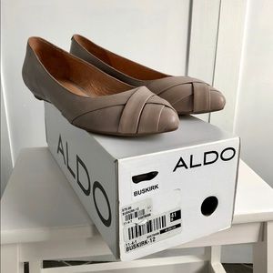 Aldo Taupe Leather Almond Toe Flats